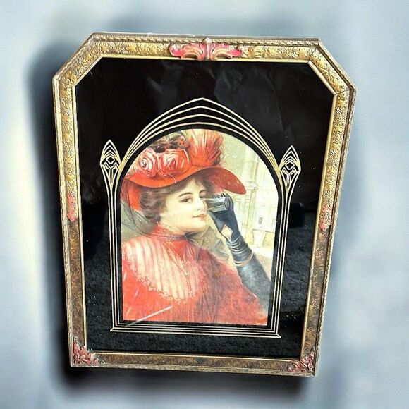 VTG RETRO Coca-Cola Victorian Lady Art Ornate Frame Black Colored Glass Woman - Picture 1 of 11